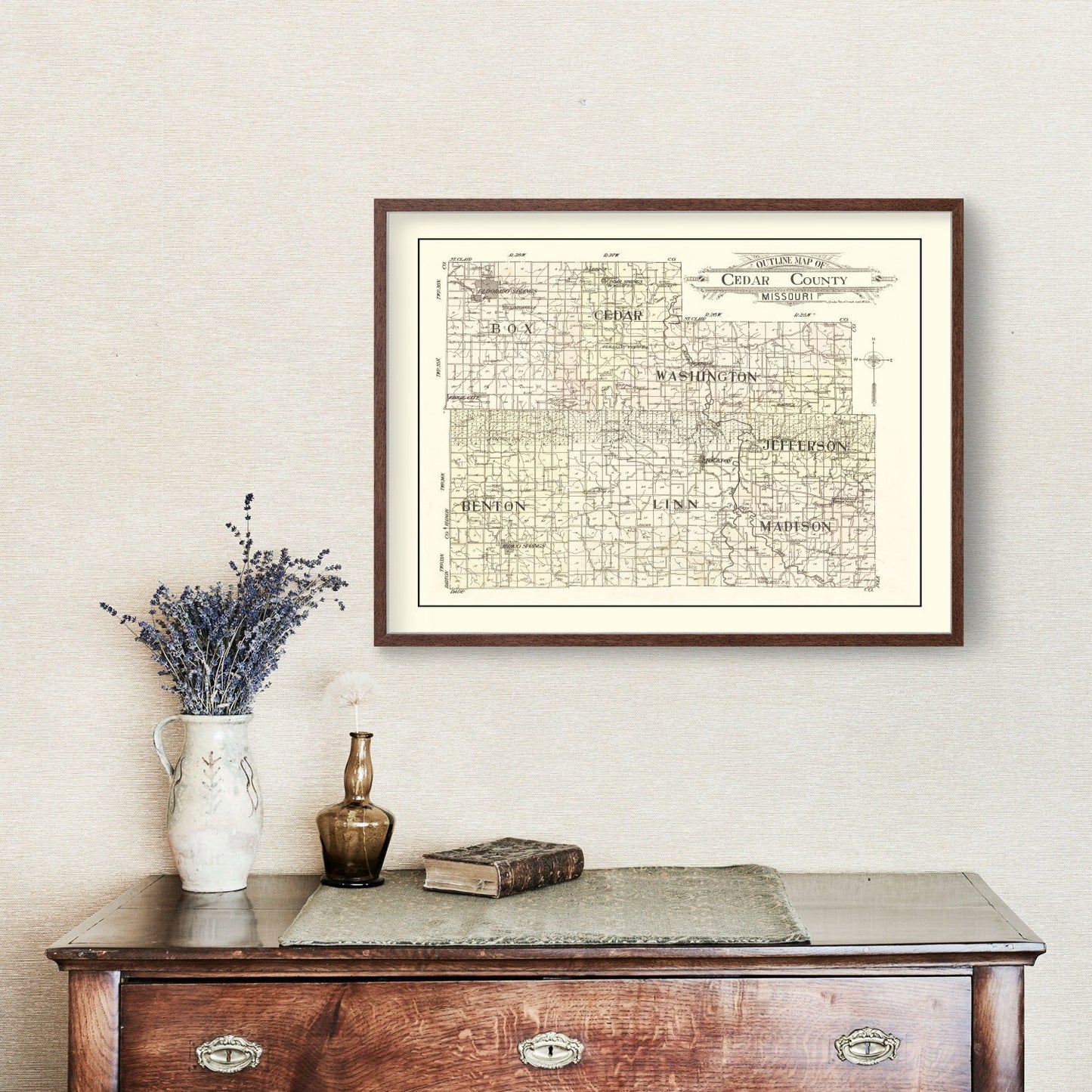Vintage Map of Cedar County, Missouri, 1908