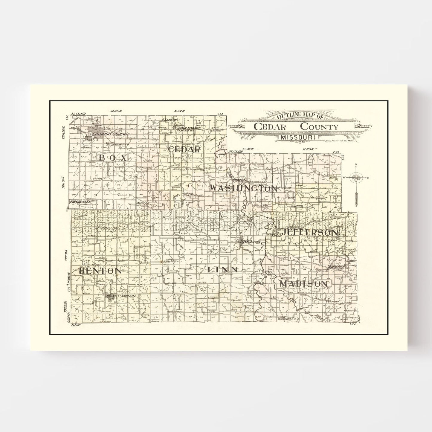 Vintage Map of Cedar County, Missouri, 1908