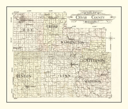 Vintage Map of Cedar County, Missouri, 1908
