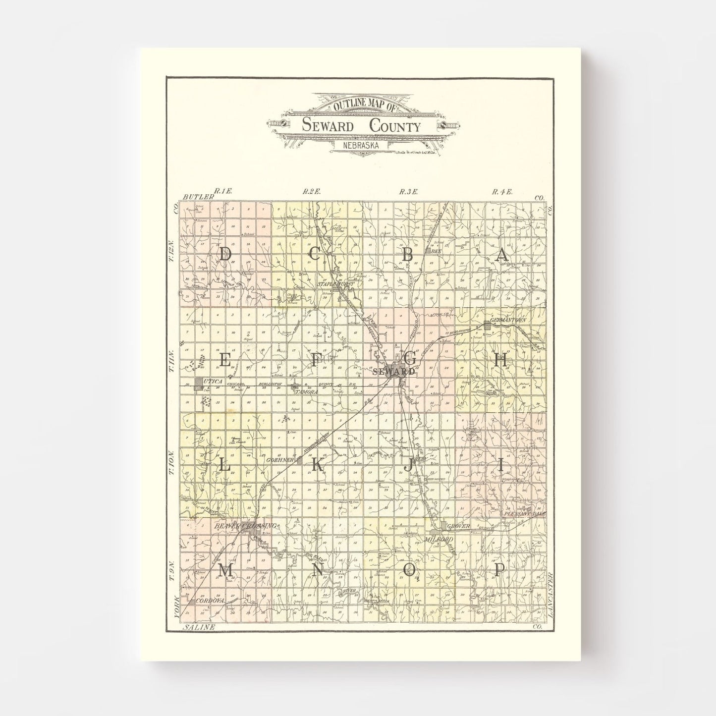 Vintage Map of Seward County, Nebraska, 1908