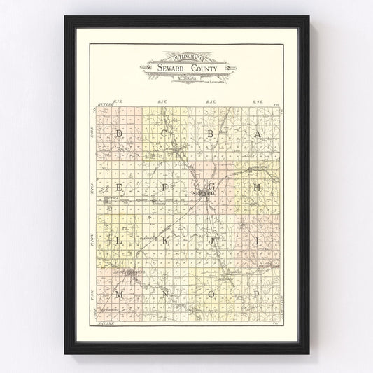 vintage map of Seward County, Nebraska, 1908