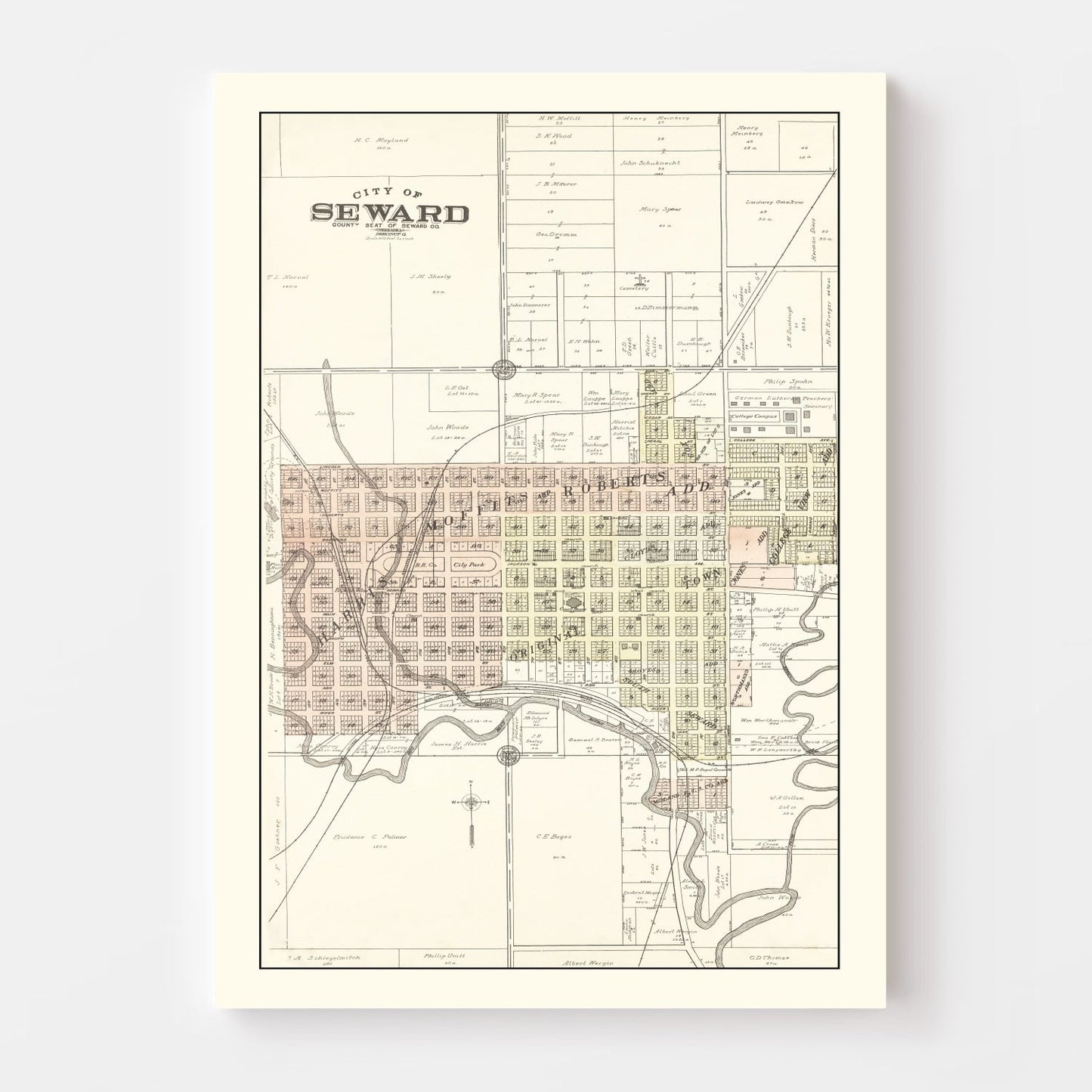 Vintage Map of Seward, Nebraska, 1908