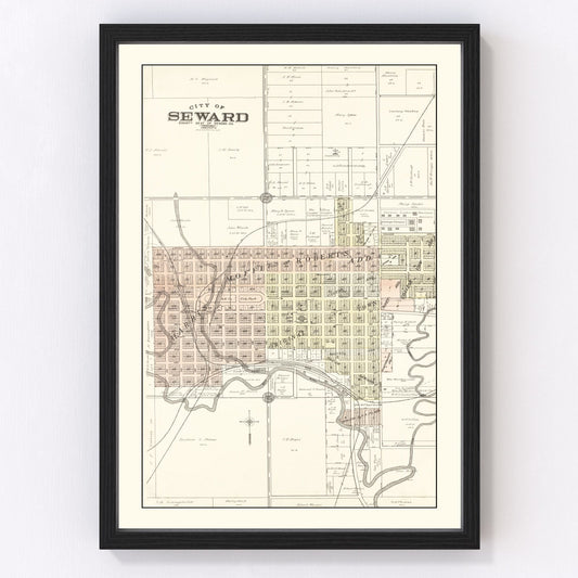 vintage map of Seward, Nebraska, 1908