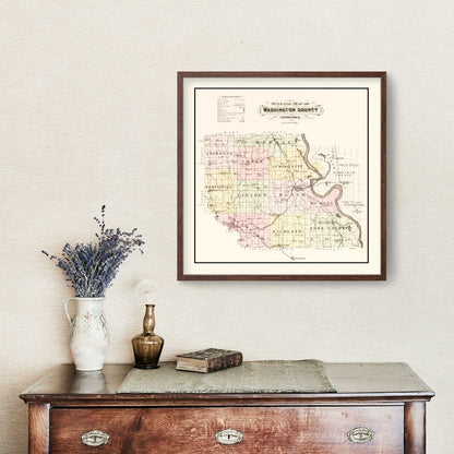 Vintage Map of Washington County, Nebraska 1908