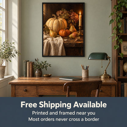 Moody Still Life Wall Art, Autumn Harvest Table Print