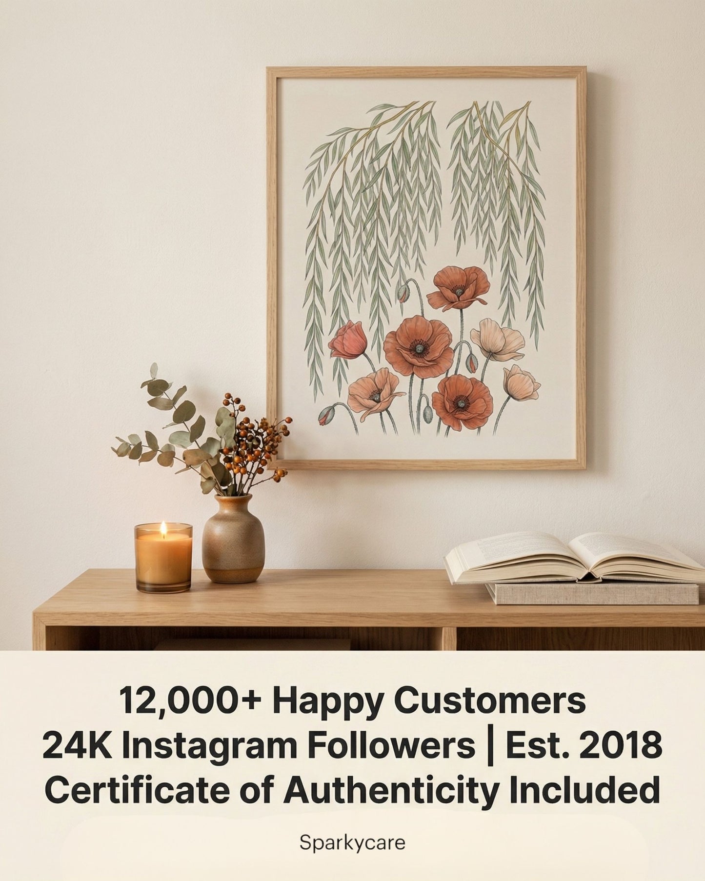Willow Tree and Poppy Botanical 9th Anniversary Wall Art