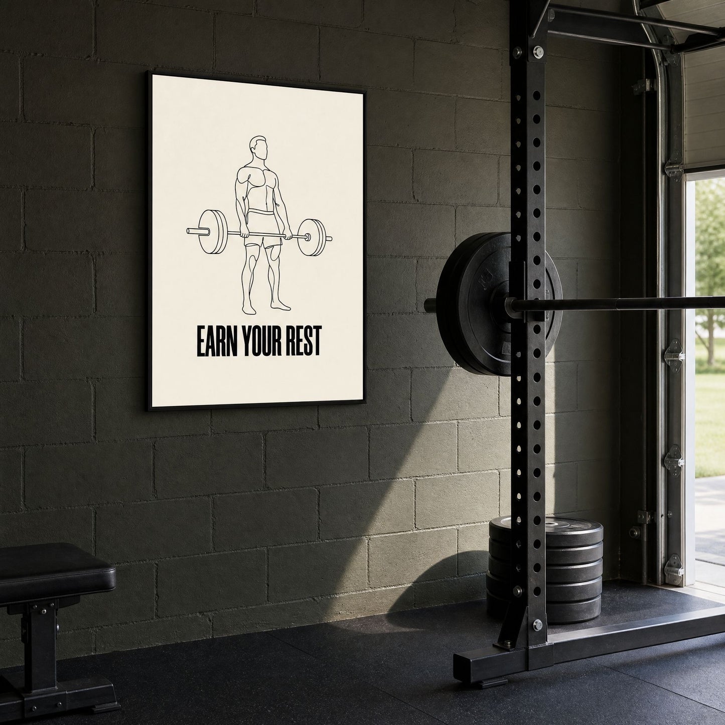 Barbell Wall Art for Home Gym - Framed Minimalist Deadlift Print