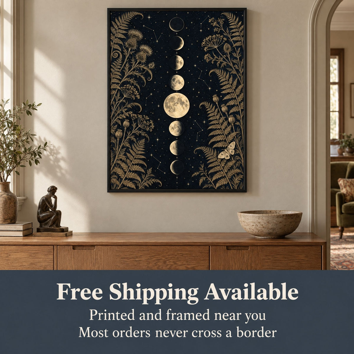 Free shipping available on the framed moon phase print, printed and framed near you