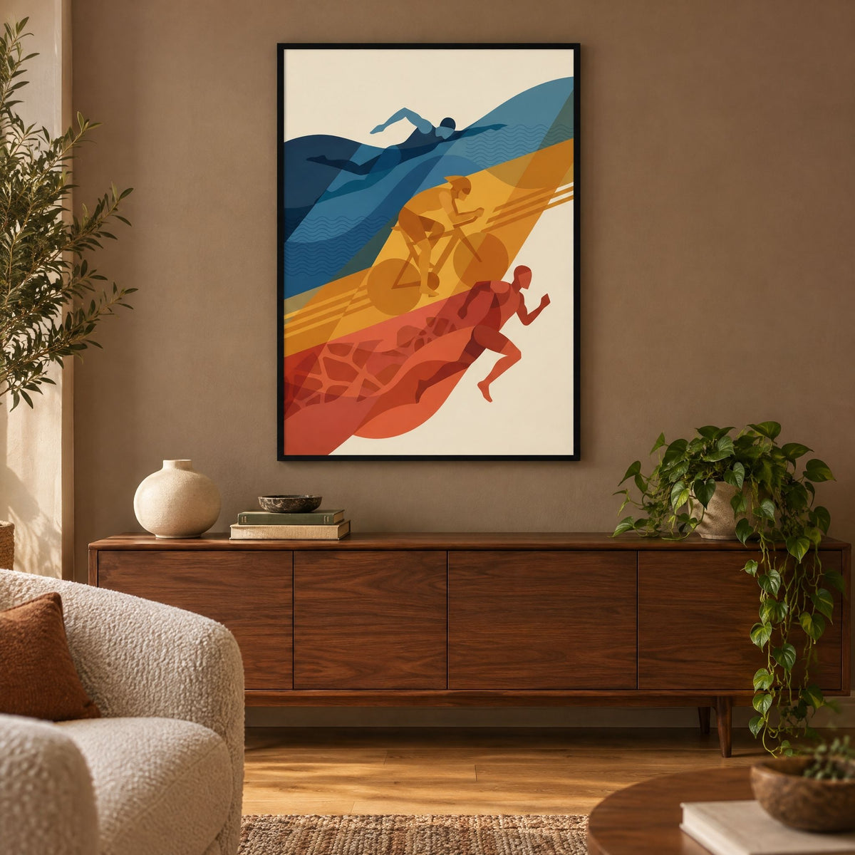 Abstract Triathlon Print: Geometric Swim Bike Run Wall Art