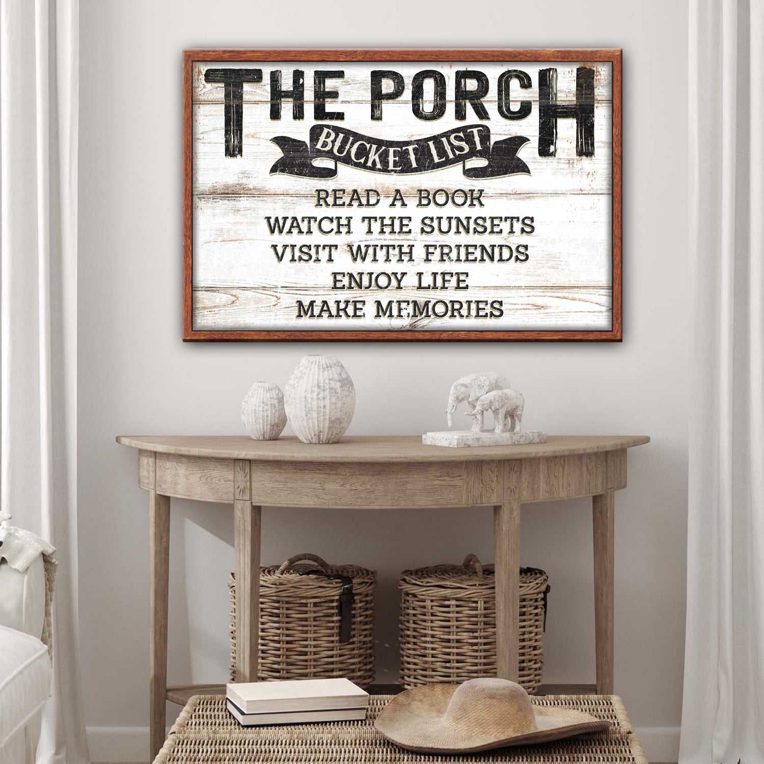Porch Bucket canvas wall art sign with rustic farmhouse illustration, gallery-wrapped