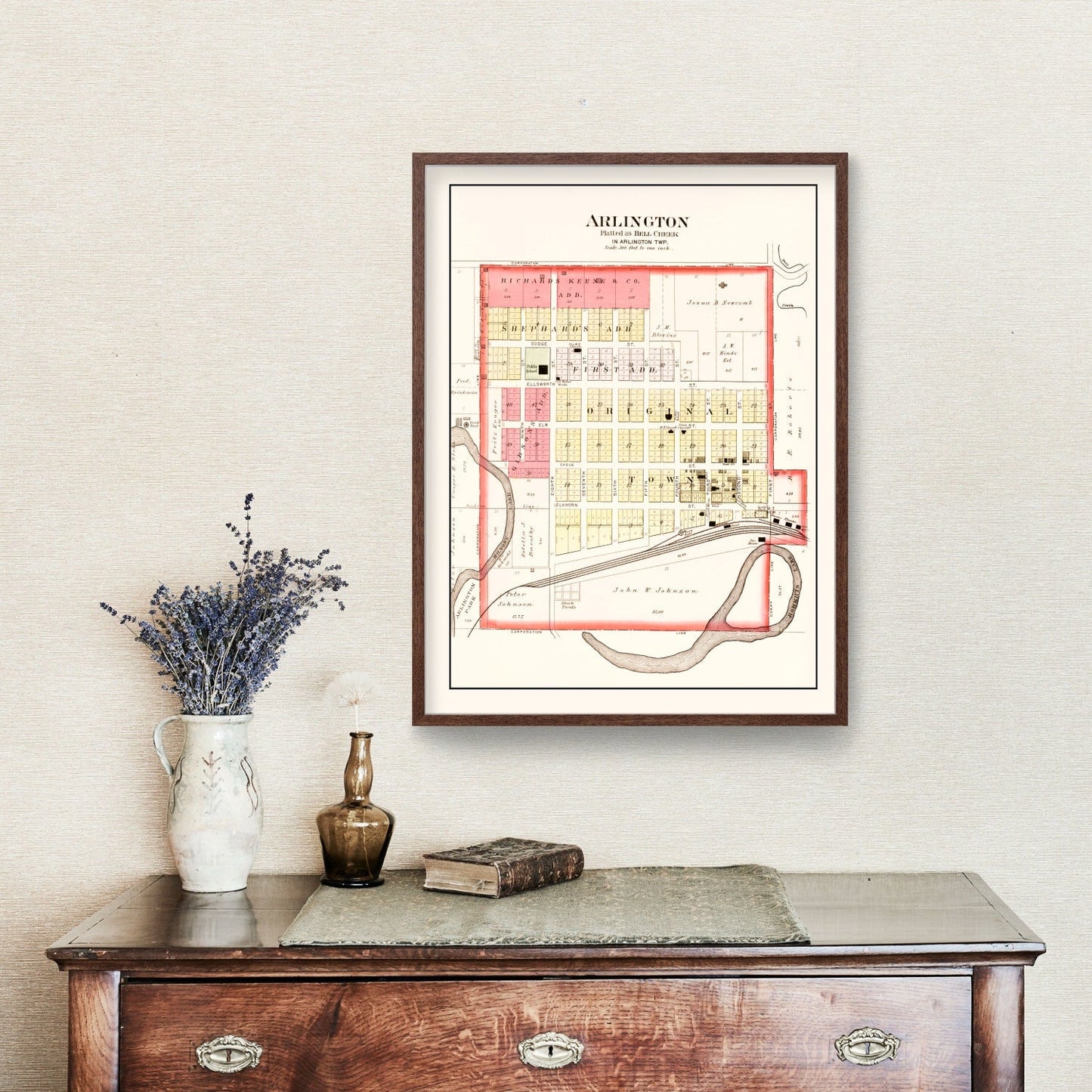 Vintage Map of Arlington, Nebraska, 1908