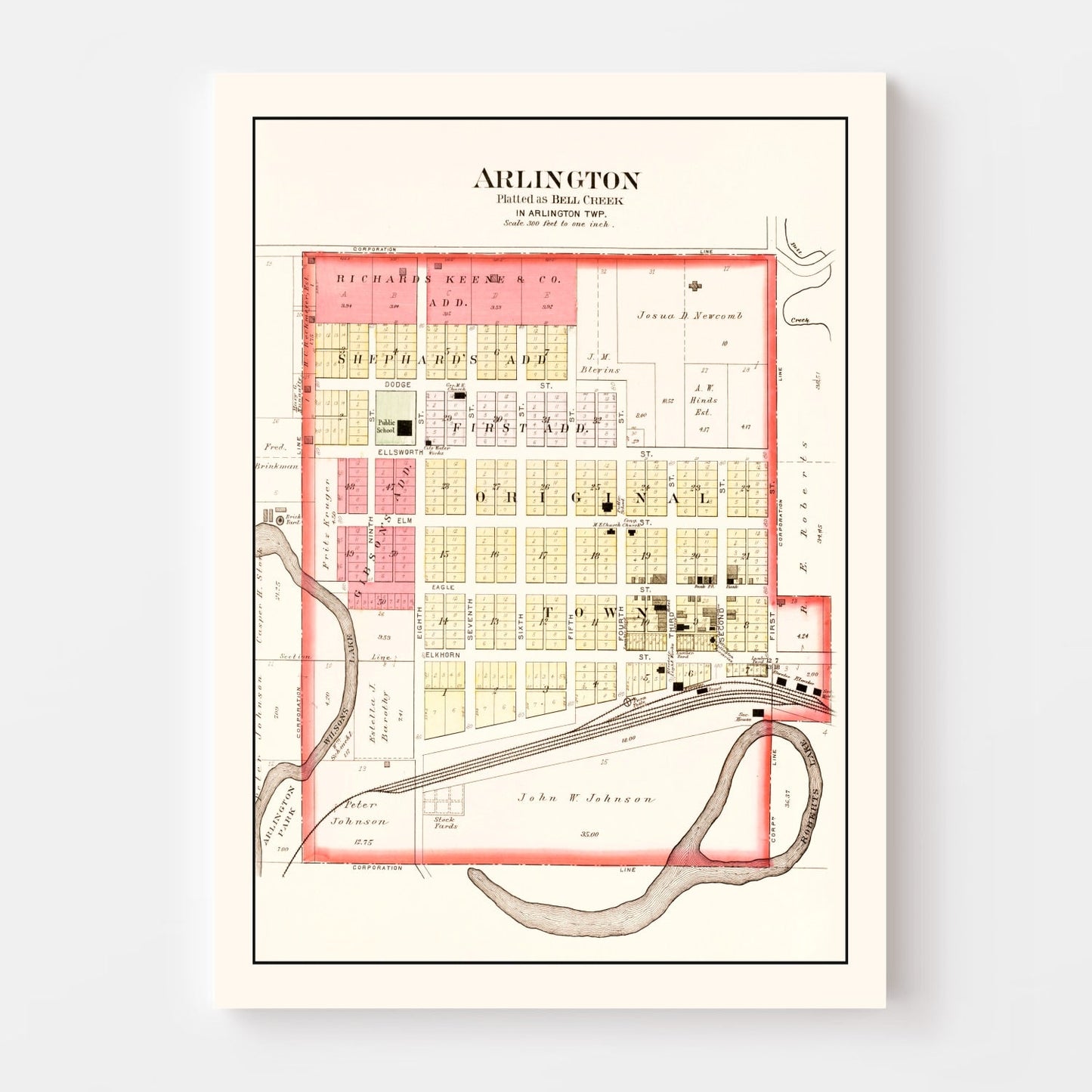 Vintage Map of Arlington, Nebraska, 1908