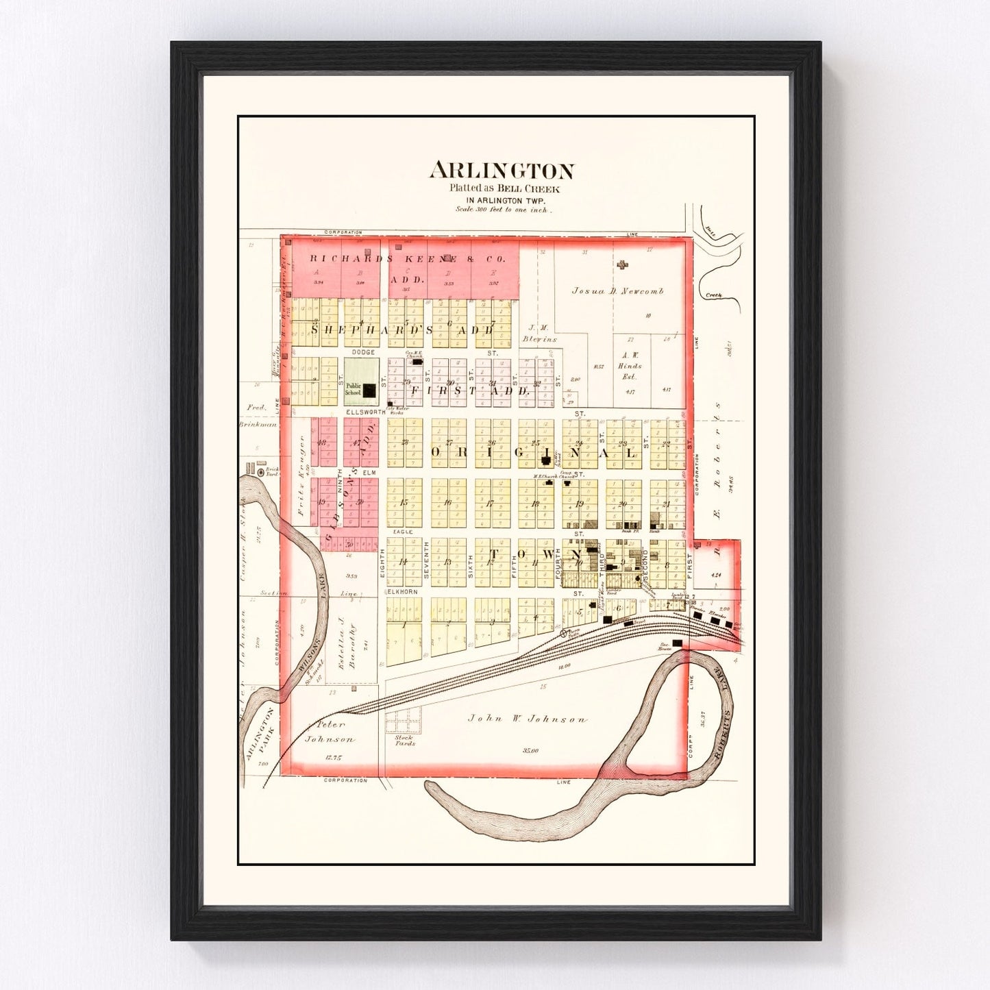 vintage map of Arlington, Nebraska, 1908