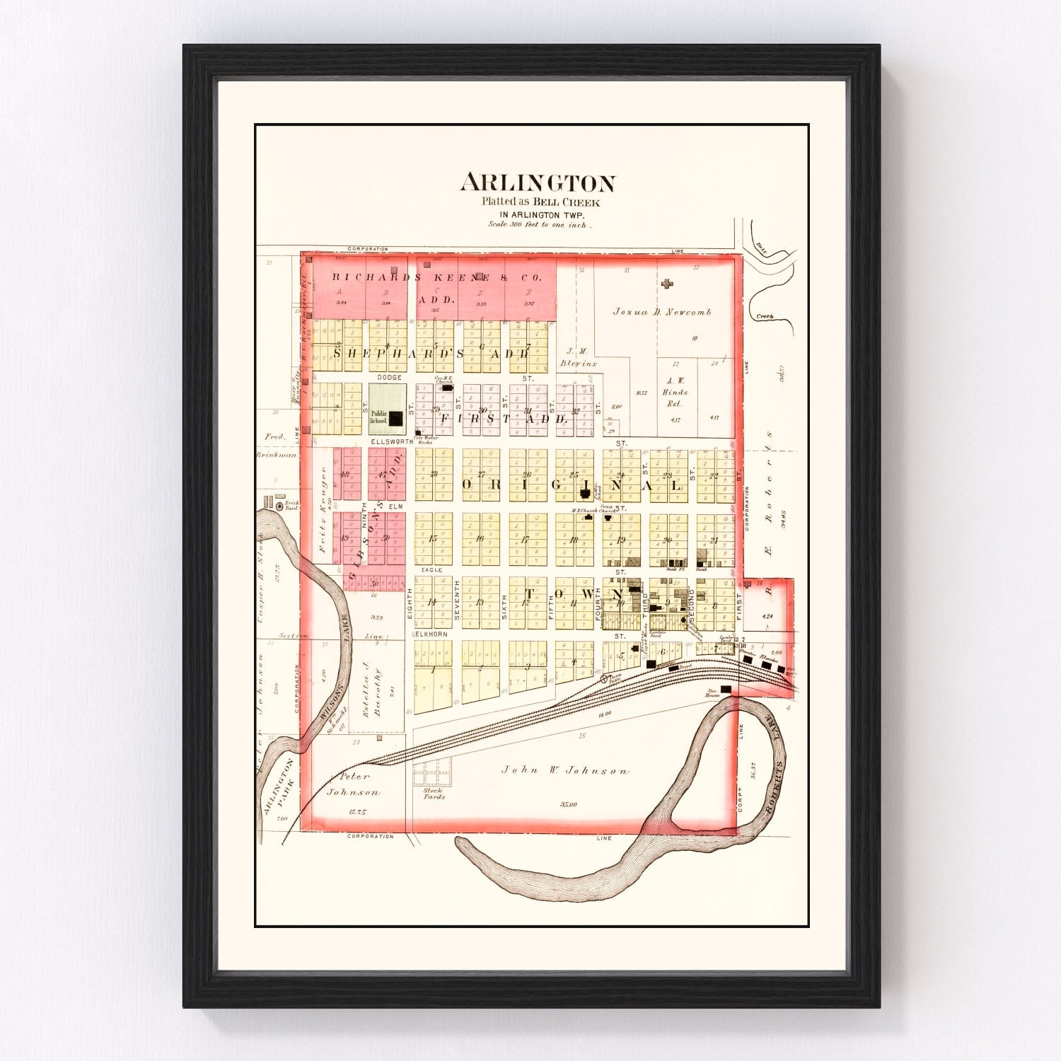 vintage map of Arlington, Nebraska, 1908