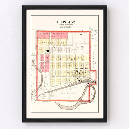 vintage map of Arlington, Nebraska, 1908