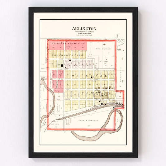 vintage map of Arlington, Nebraska, 1908