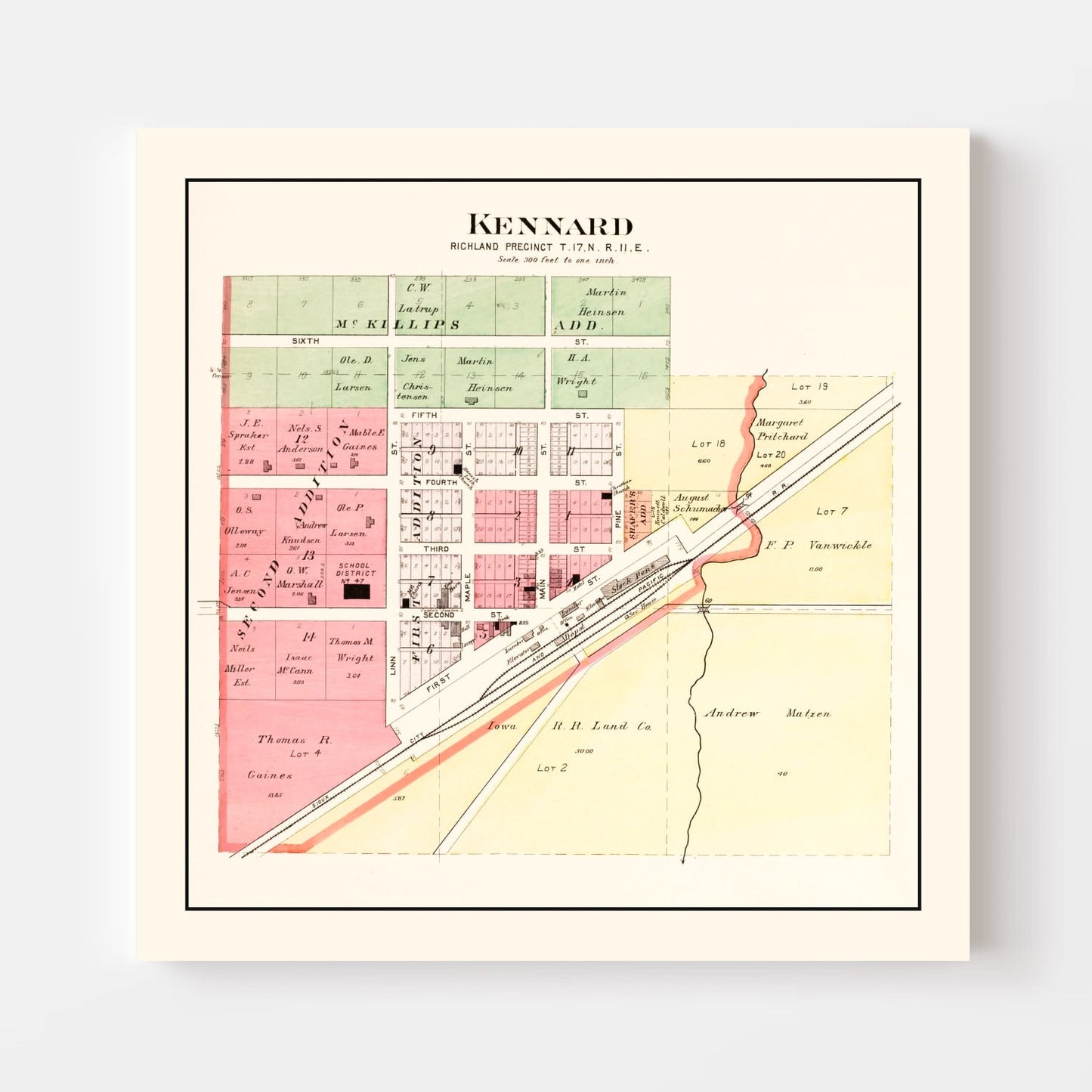 Vintage Map of Kennard, Nebraska, 1908
