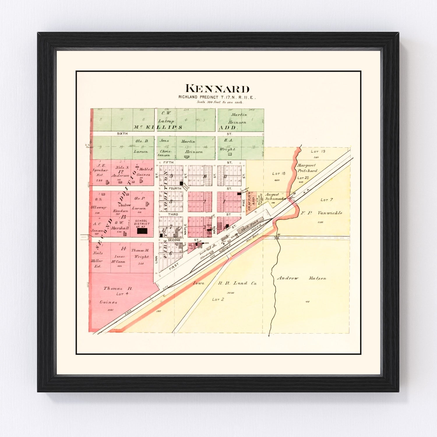 Vintage map of Kennard, Nebraska, 1908