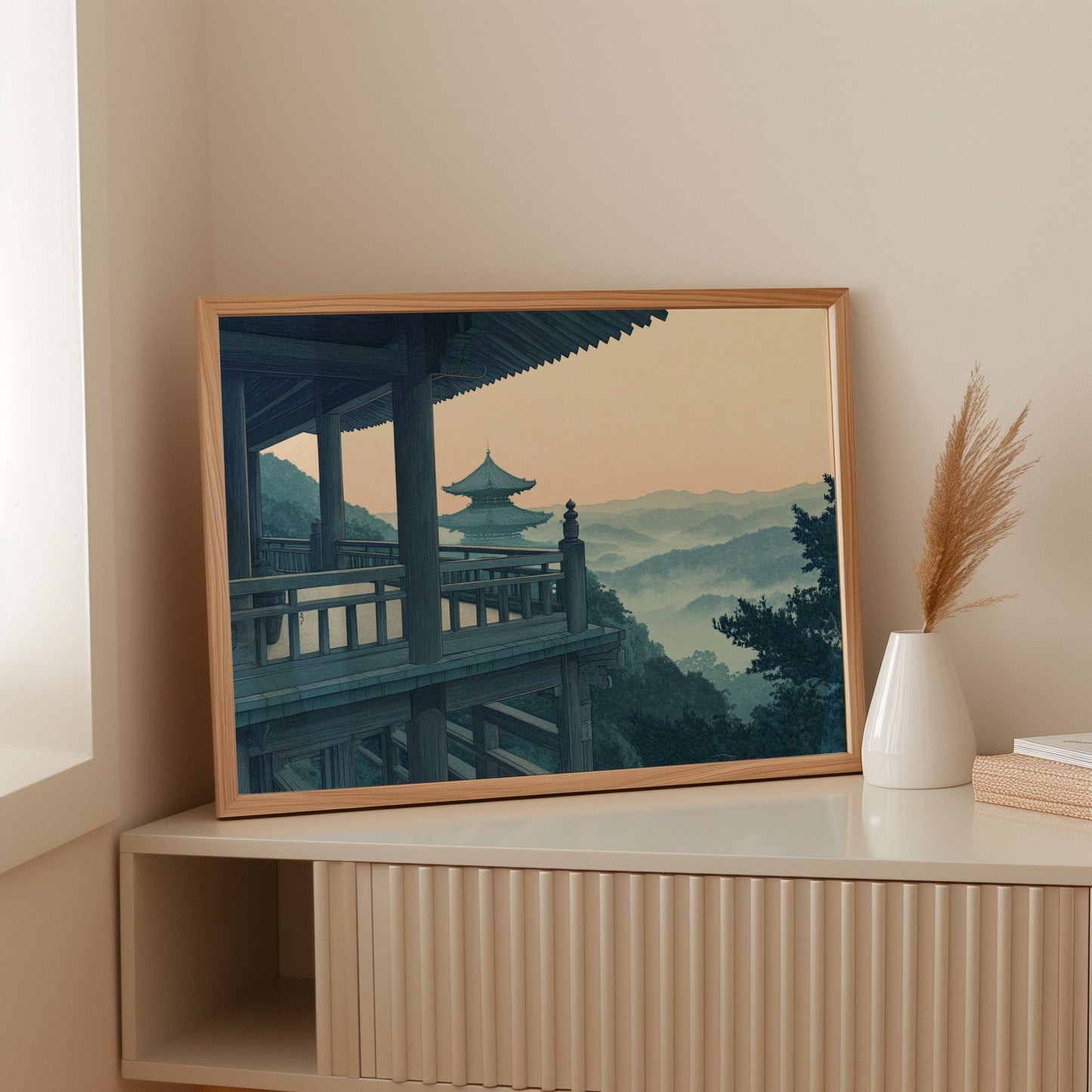 Japanese Temple Balcony Misty Mountain Wall Art Print