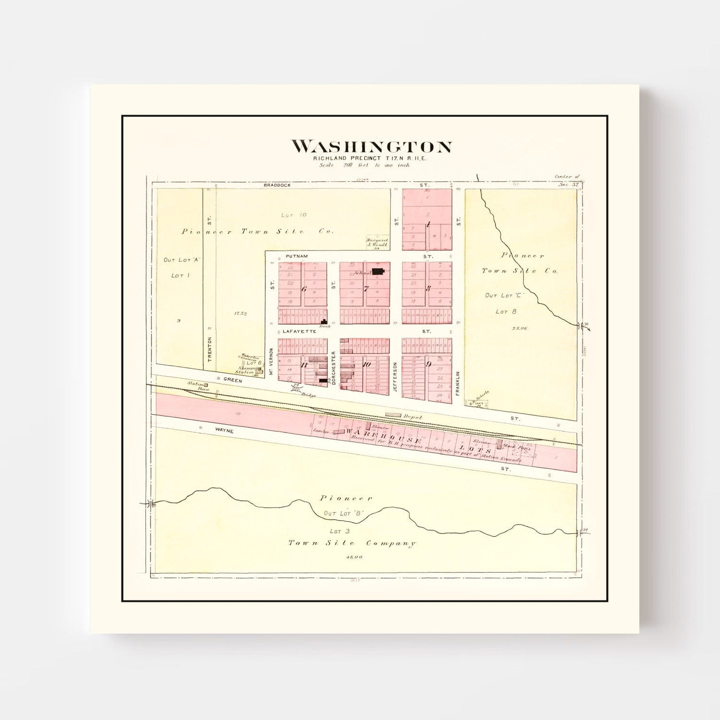 Vintage Map of Washington, Nebraska, 1908