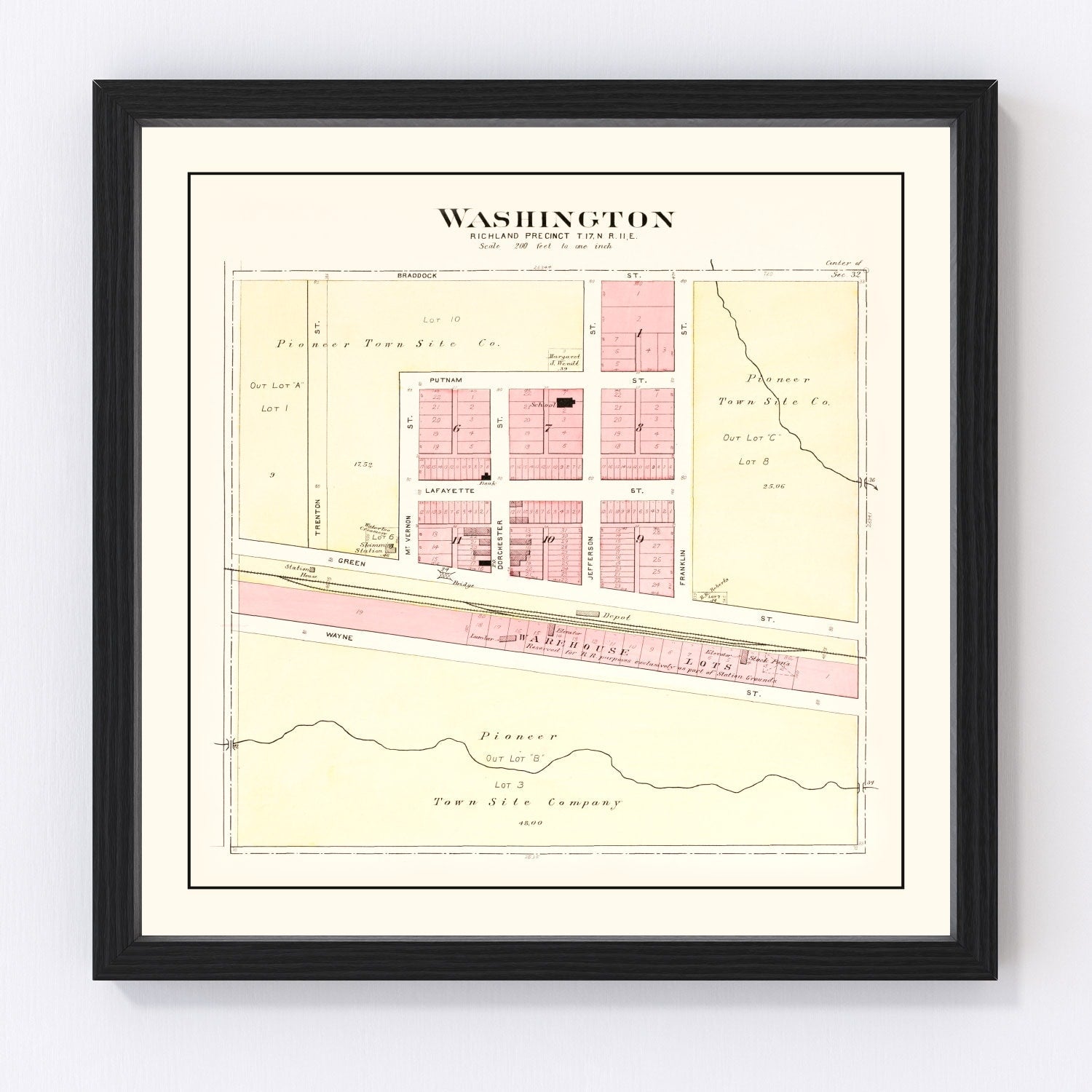 Vintage map of Washington, Nebraska, 1908, digitally restored
