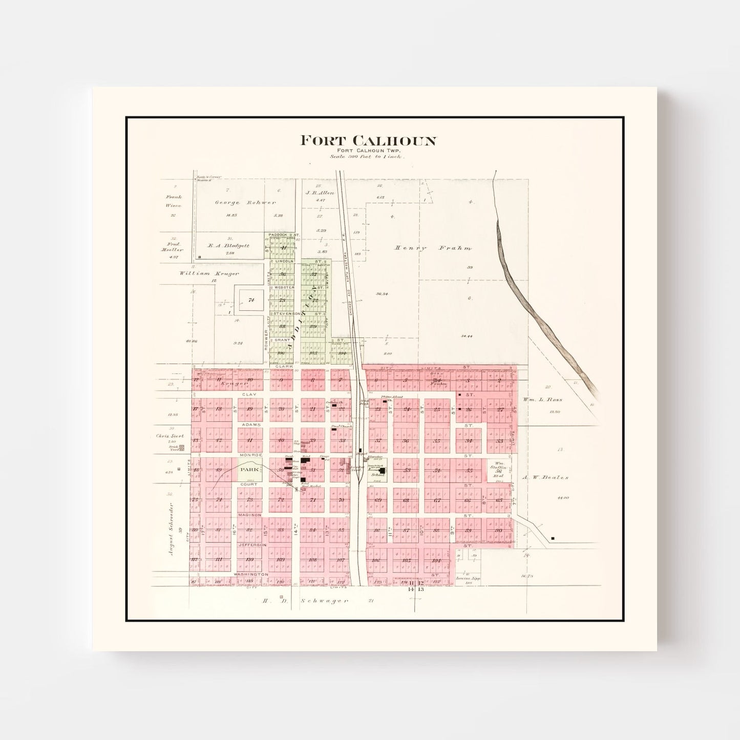 Vintage Map of Fort Calhoun, Nebraska, 1908