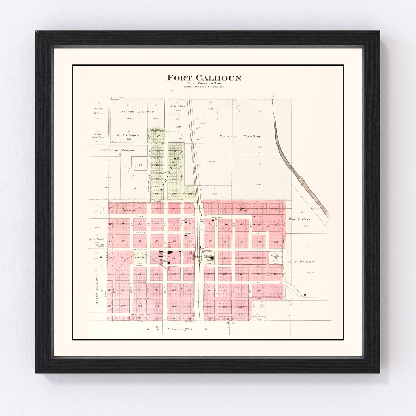 vintage map of Fort Calhoun, Nebraska, 1908