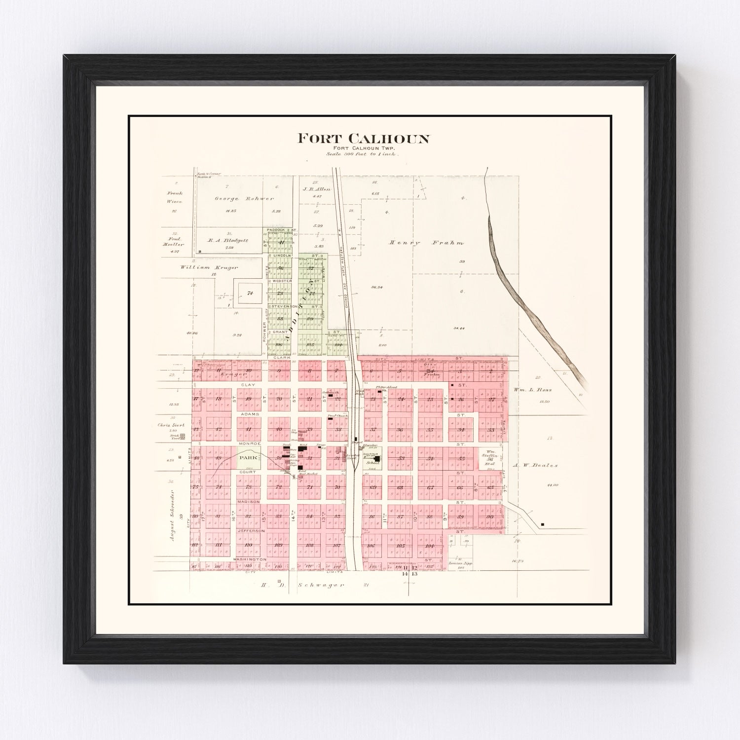 vintage map of Fort Calhoun, Nebraska, 1908