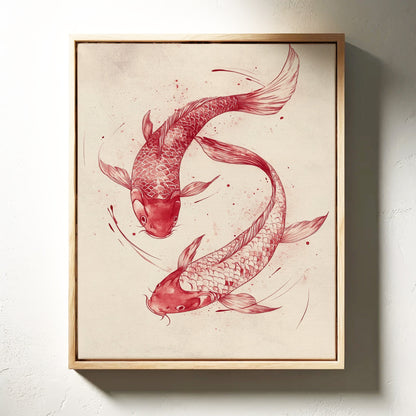 Koi Fish Wall Art Minimalist Japanese Ink Print