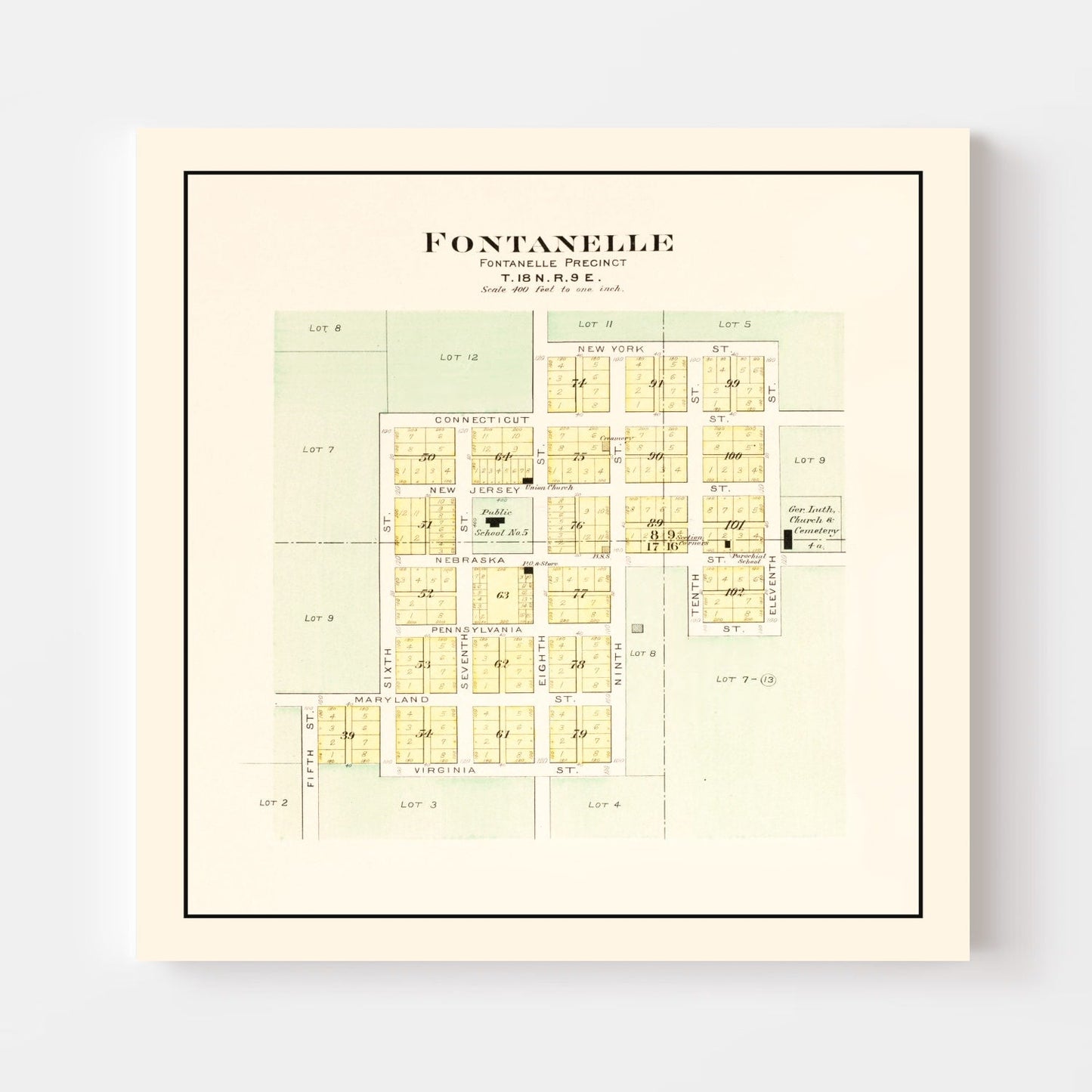 Vintage Map of Fontanelle, Nebraska, 1908