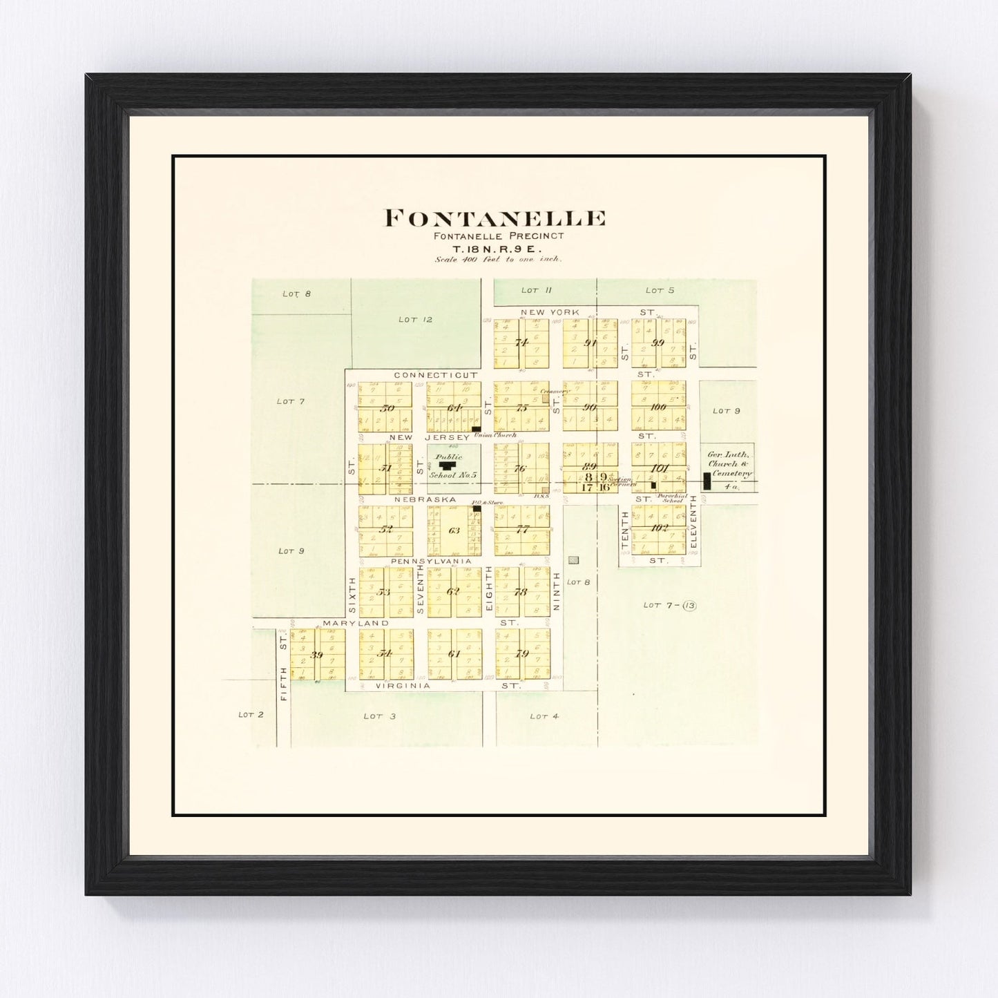vintage map of Fontanelle, Nebraska, 1908