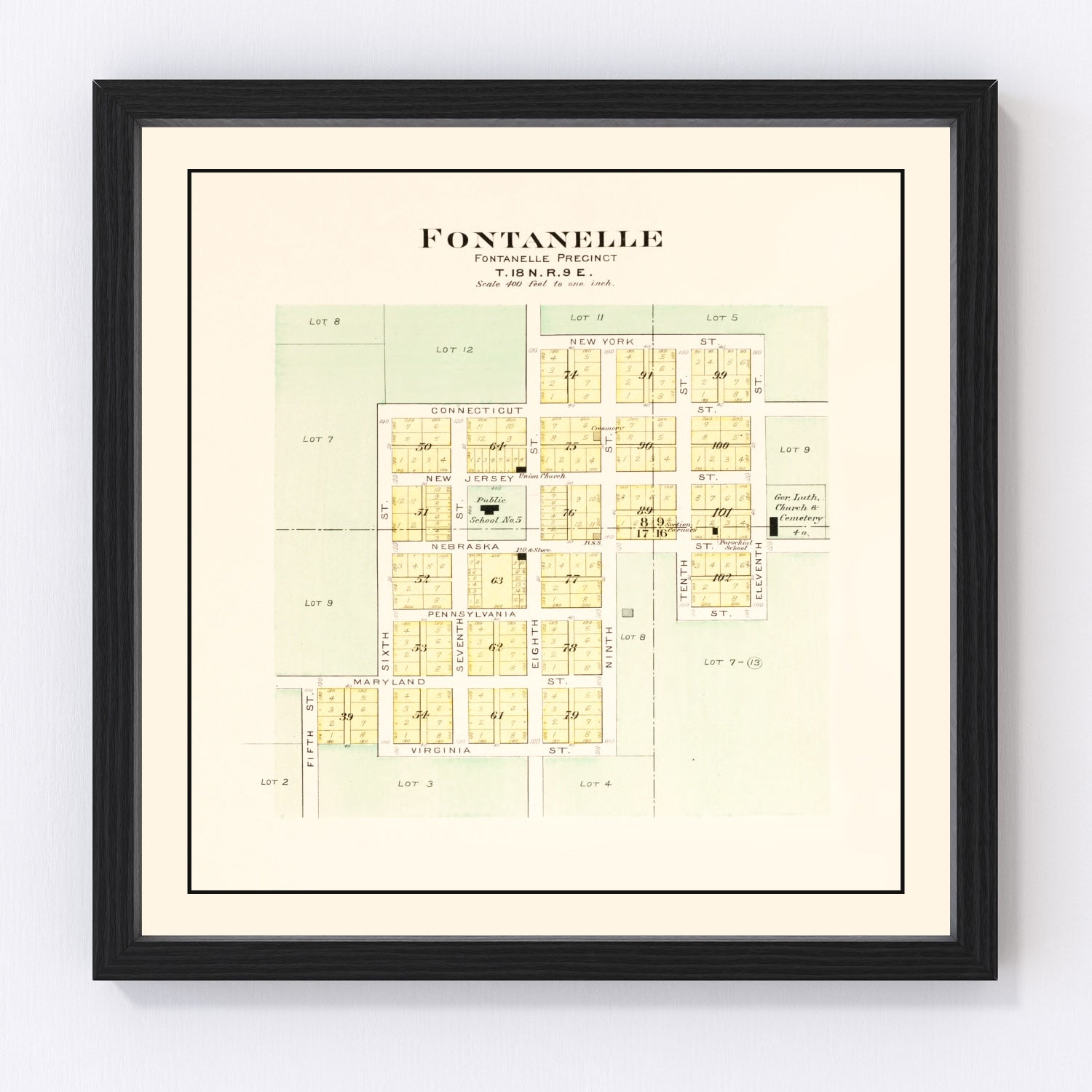 vintage map of Fontanelle, Nebraska, 1908