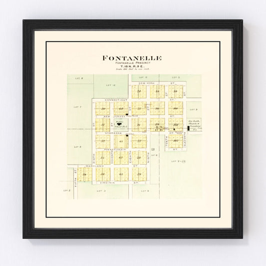 vintage map of Fontanelle, Nebraska, 1908