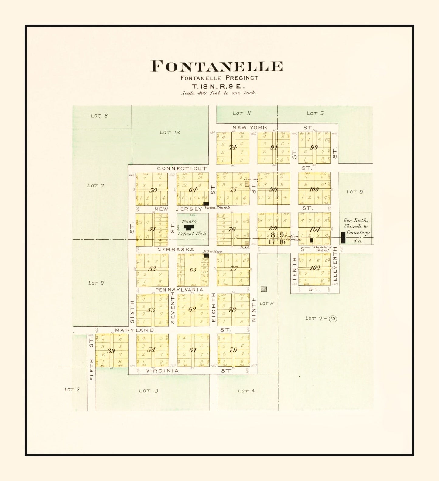 Vintage Map of Fontanelle, Nebraska, 1908