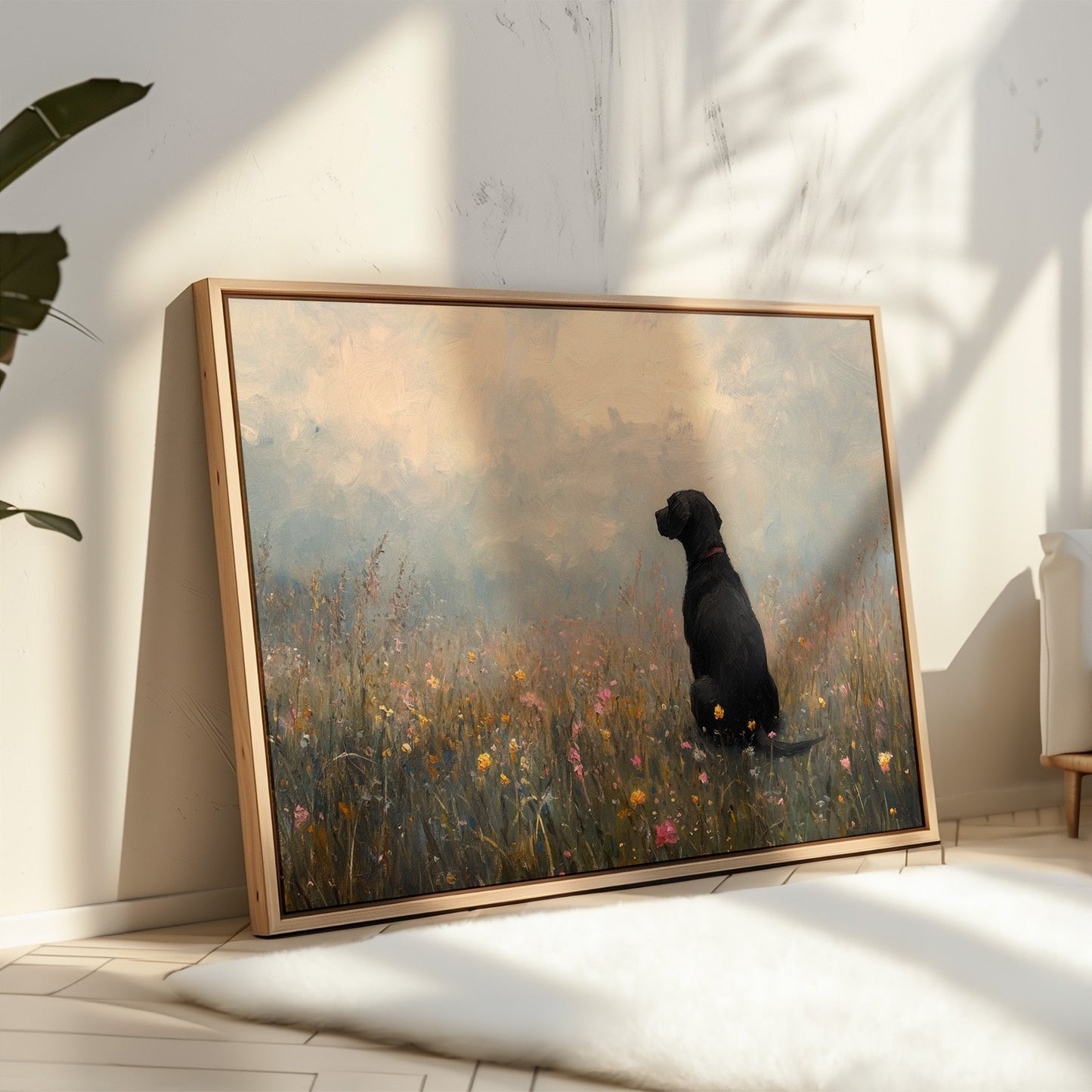 Black Lab in Wildflowers Rustic Dog Art Print