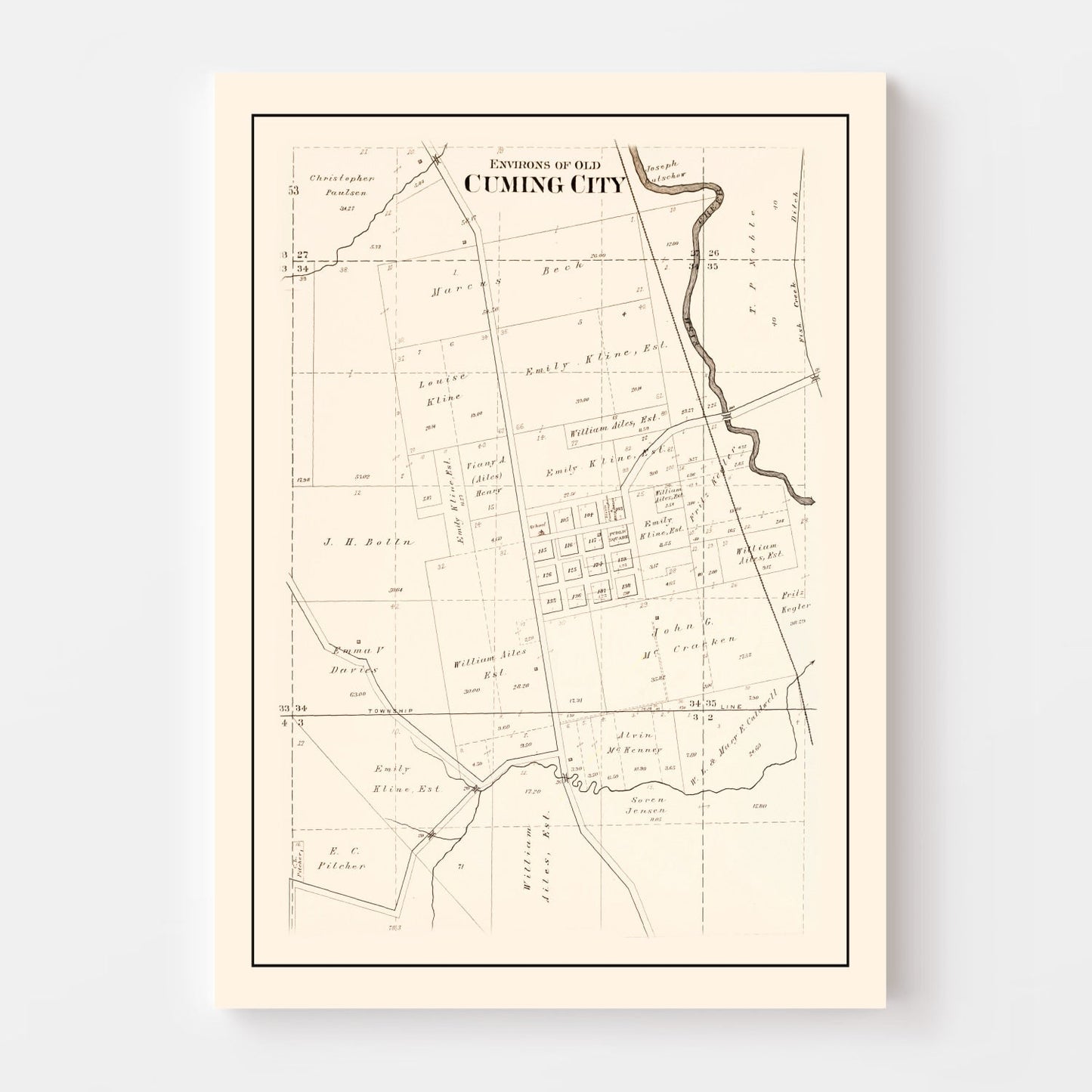 Vintage Map of Cuming, Nebraska, 1908