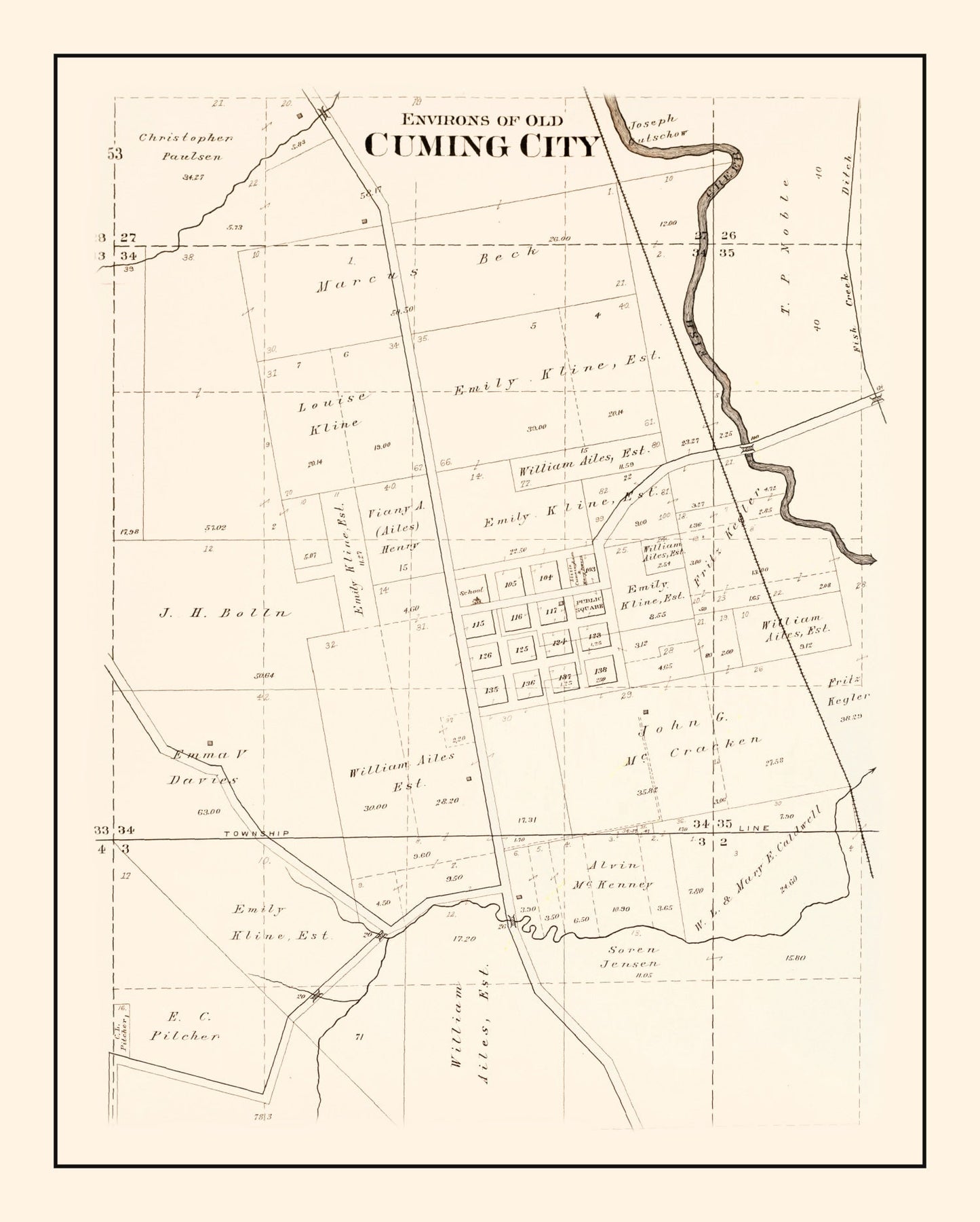 Vintage Map of Cuming, Nebraska, 1908