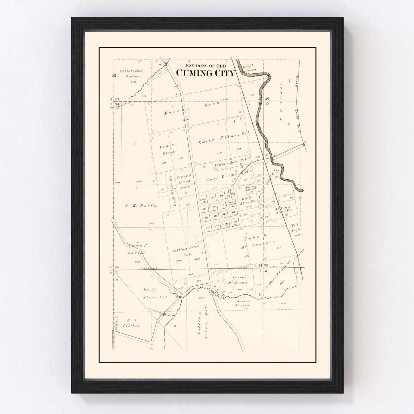 vintage map of Cuming, Nebraska, 1908