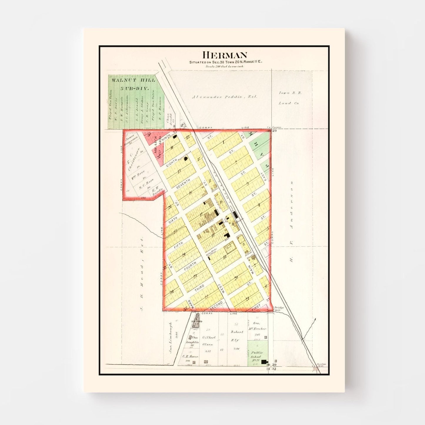 Vintage Map of Herman, Nebraska, 1908