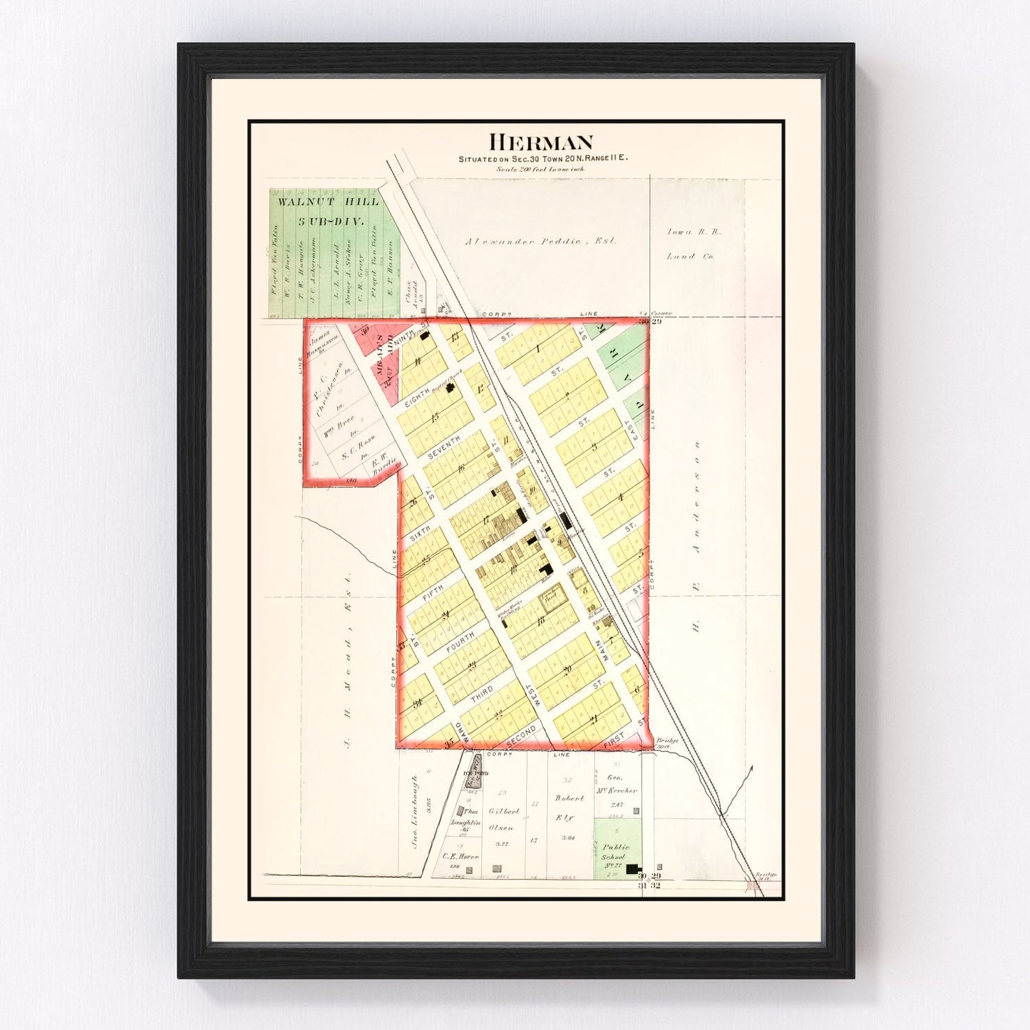 Vintage map of Herman, Nebraska, 1908
