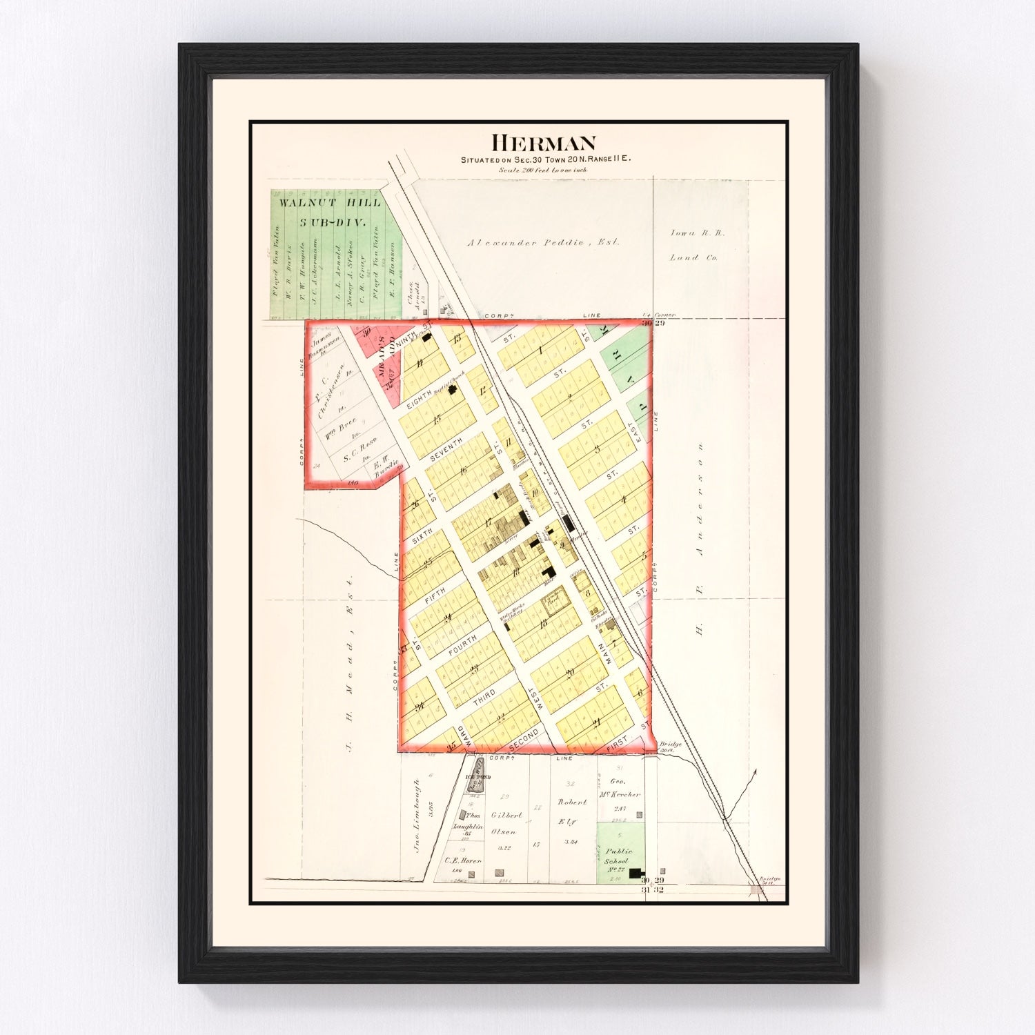 Vintage map of Herman, Nebraska, 1908