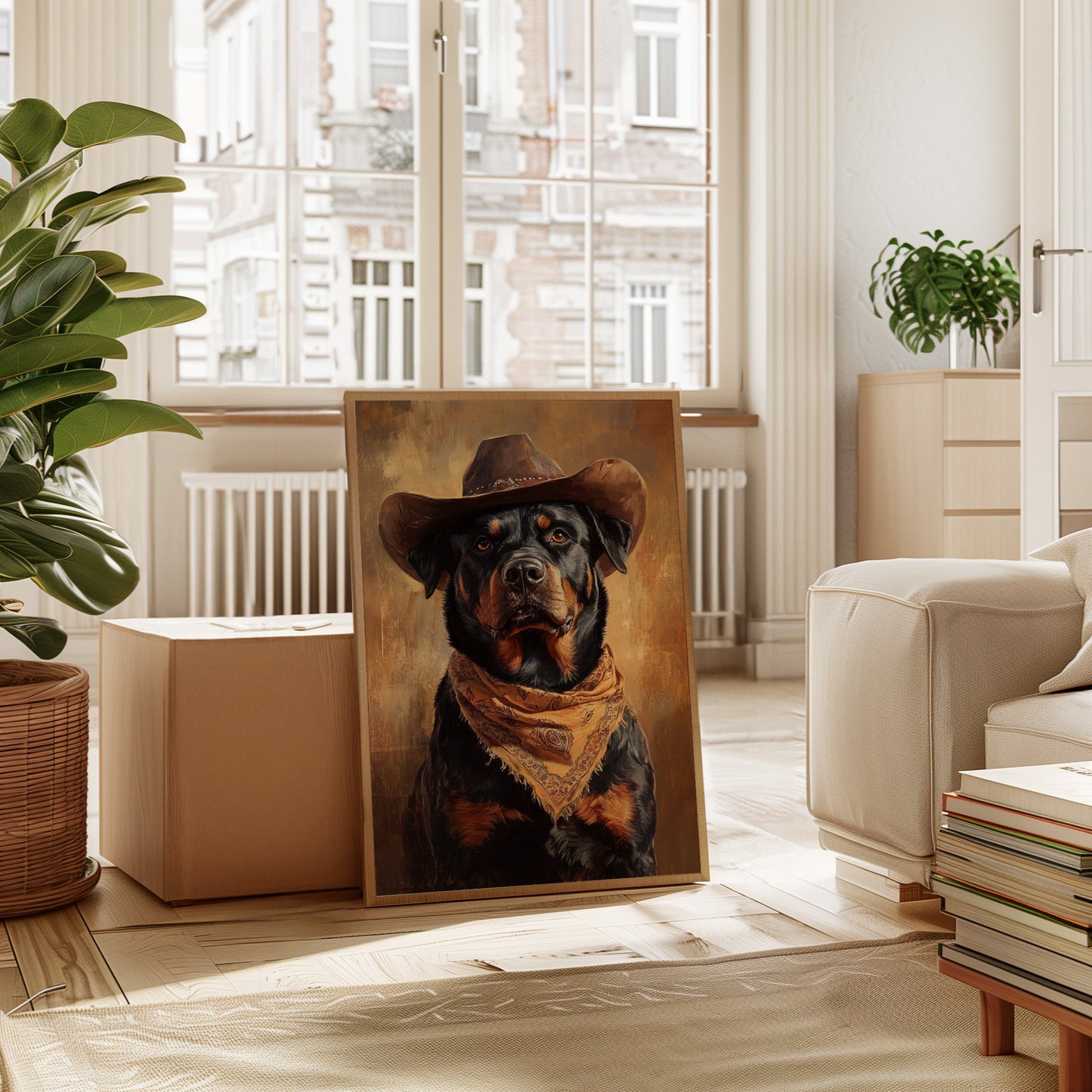 Western Cowboy Rottweiler Rustic Dog Art Print