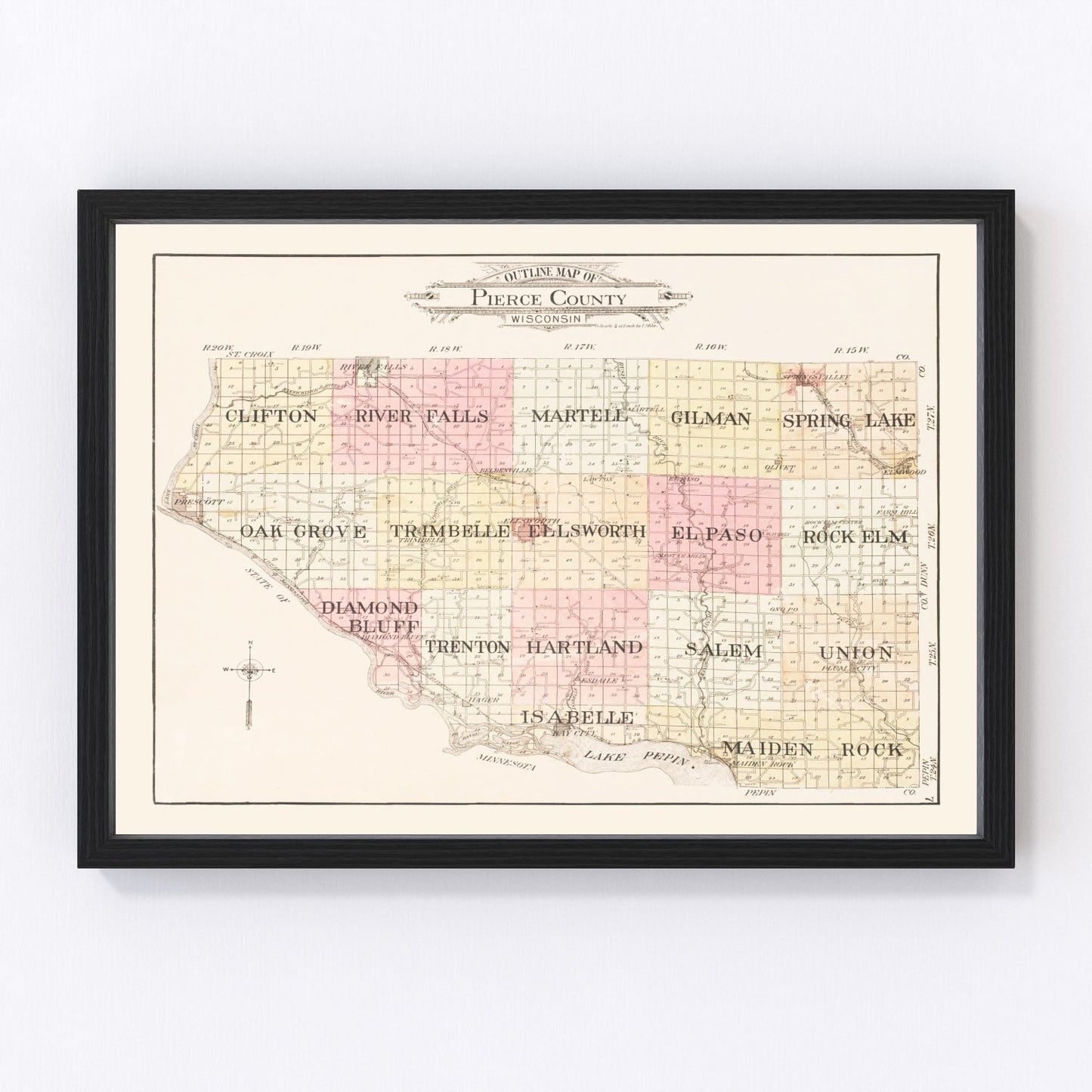 Vintage map of Pierce County, Wisconsin, 1908