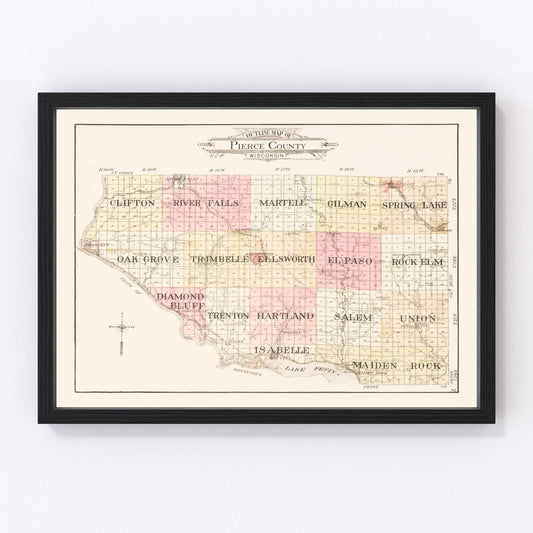 Vintage map of Pierce County, Wisconsin, 1908