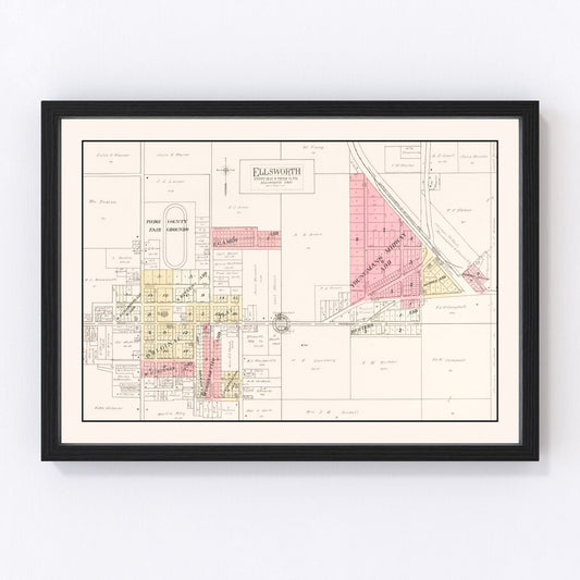 vintage map of Ellsworth, Wisconsin, 1908