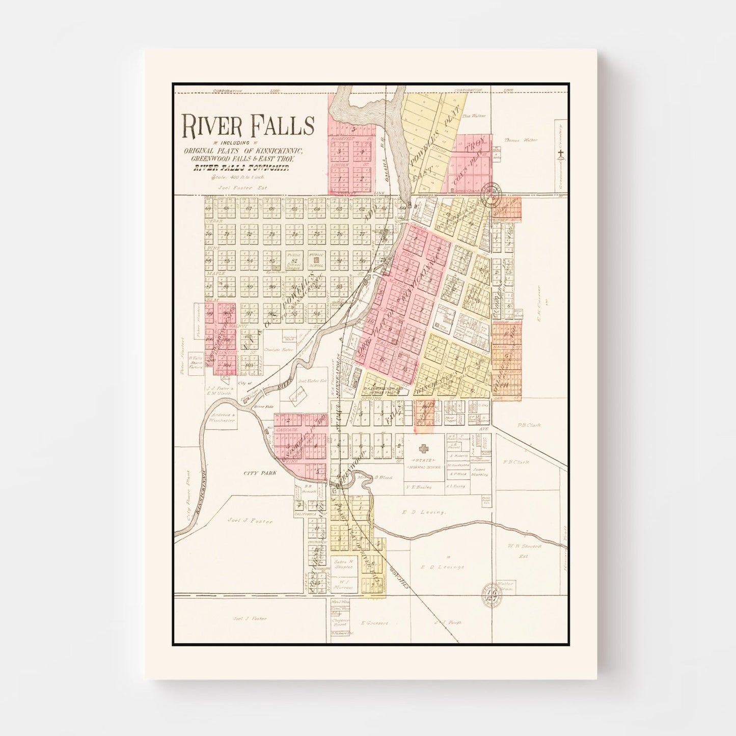 Vintage Map of River Falls, Wisconsin, 1908