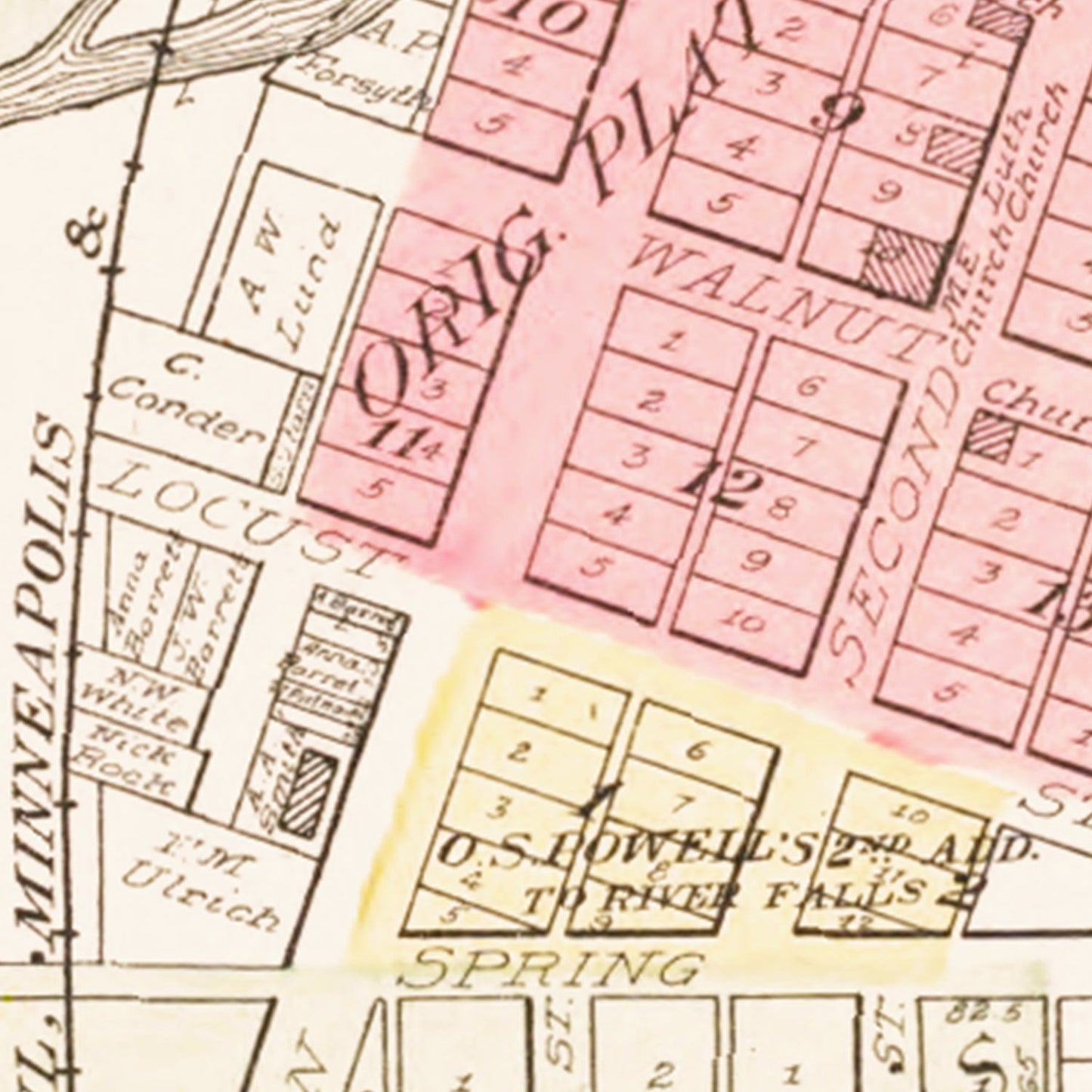 Vintage Map of River Falls, Wisconsin, 1908