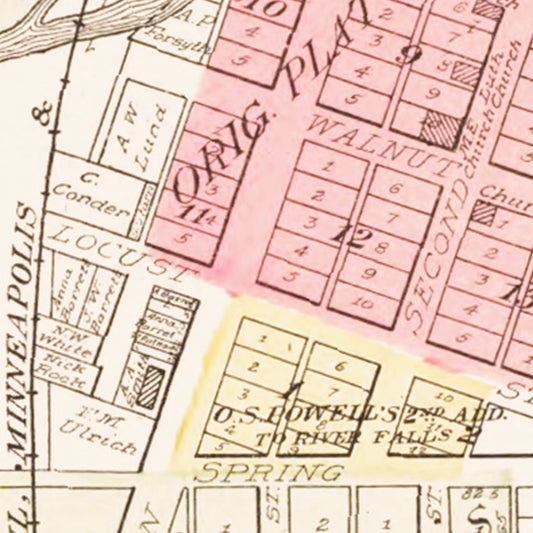 Vintage Map of River Falls, Wisconsin, 1908