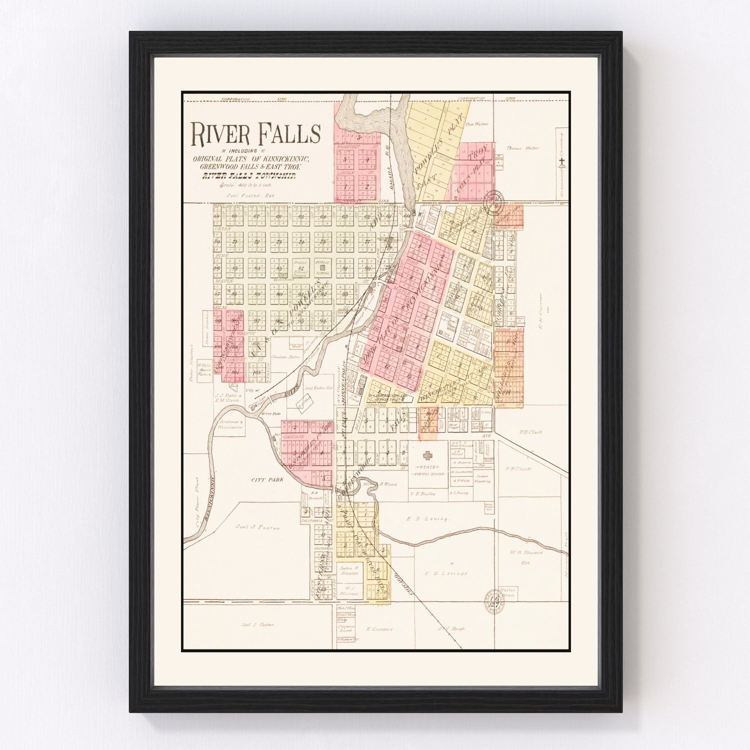 Vintage map of River Falls, Wisconsin, 1908