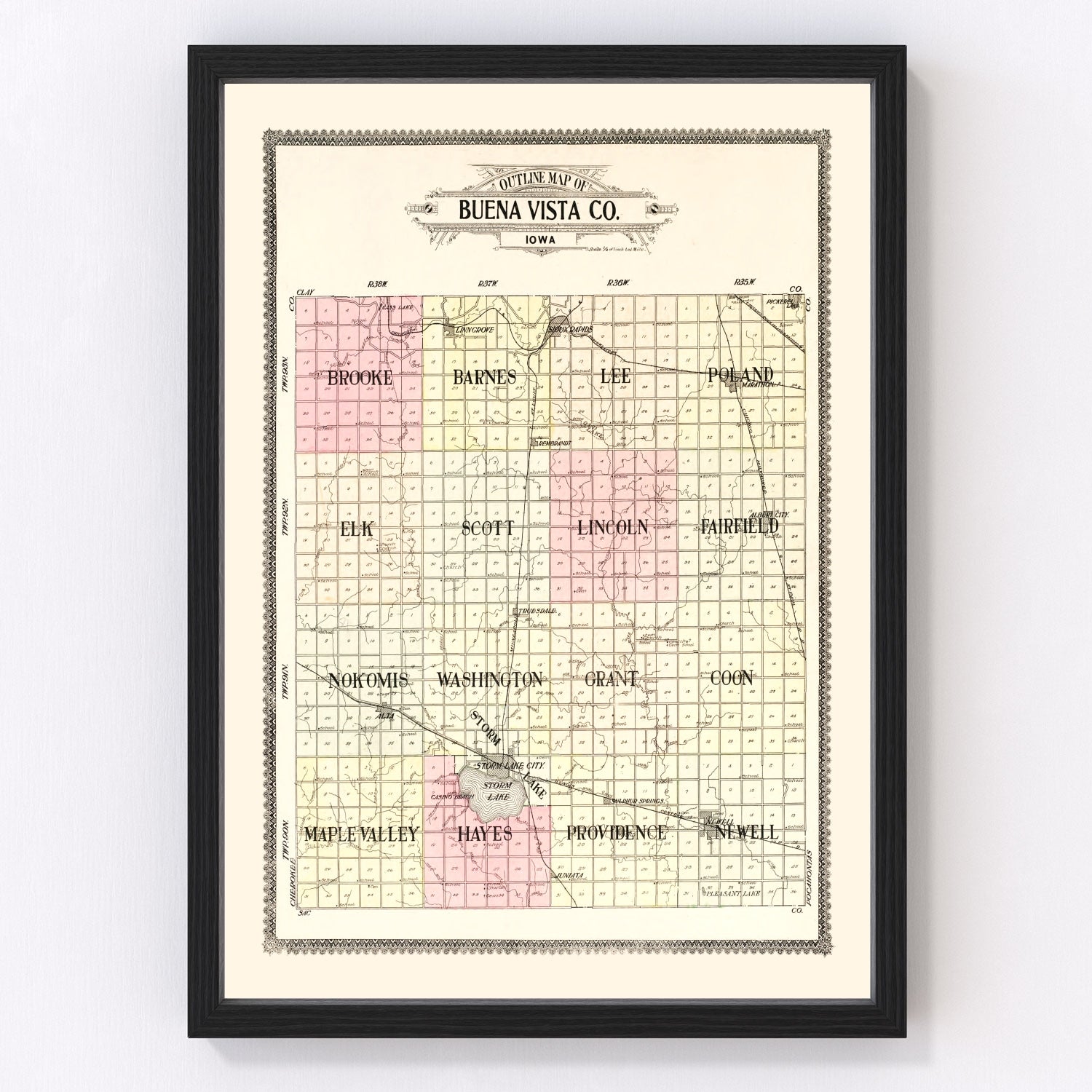 Vintage map of Buena Vista County, Iowa, 1908